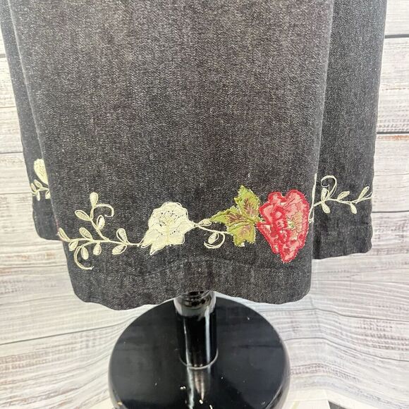 Denim & Co Skirt Plus size 1X Black Denim Jean Long Straight Floral Embroidery - Picture 7 of 14